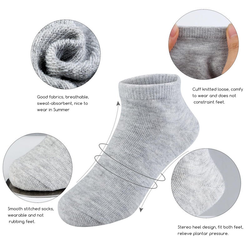BOOPH 15Pcs Kids Socks for Boy Girls Low Cut Athletic Ankle Socks 6-8 Years Gray - Image 5